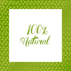 One hundred percent Natural logo at seamless floral pattern