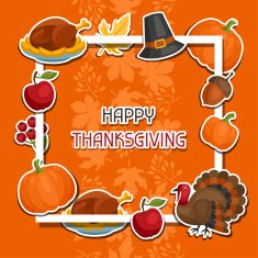 Happy Thanksgiving Day background design with holiday sticker objects N2