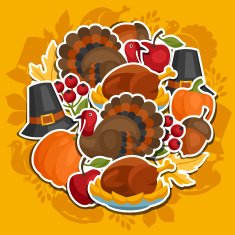 Happy Thanksgiving Day background design with holiday sticker objects N3