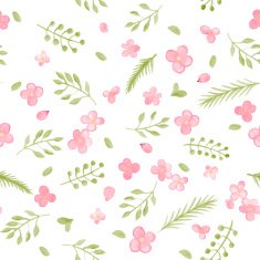 Little Cute Watercolor Flowers and Leaf seamless pattern
