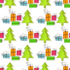 Seamless Christmas pattern with trees and gifts