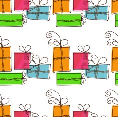 Seamless festive pattern with gifts on a white background