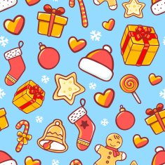 Vector seamless christmas pattern on blue background