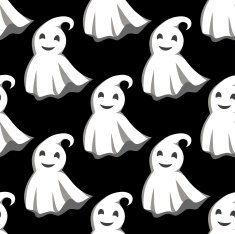 Smiling ghosts in white capes pattern