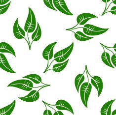 Seamless pattern of green leaves on white