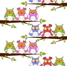 Seamless pattern with owls in the trees N2