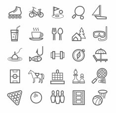 Icons entertainment leisure outline white background
