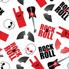 rock music seamless pattern Guitar and skull Wings N2