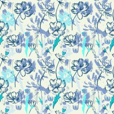 Seamless blue pattern with wildflowers