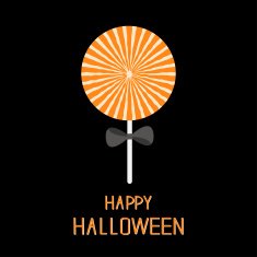 Sweet candy lollipop with starburst pattern Halloween card Flat design