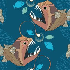 Seamless pattern with Angler fish or monkfish lantern