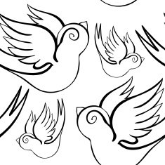 Vector Black and White Tattoo Swallow Seamless Pattern