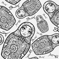 Vector Russian Matreshka Black and White Seamless Pattern