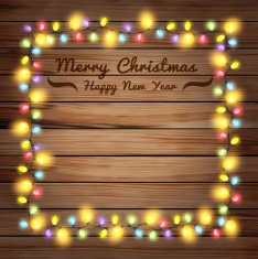 Christmas lights on wooden boards