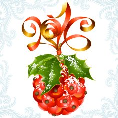Vector ribbon and holly ball Symbol of New Year 2016