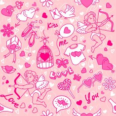 Vector seamless pattern with angels and hearts