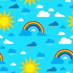 Sun clouds and rainbow seamless pattern