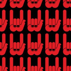Rock hand sign seamless pattern Black background and red hands