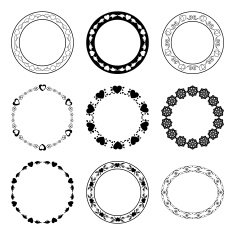 set of romantic round frames with hearts - vector