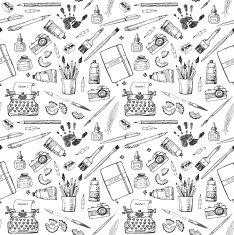 Seamless background with artist's and writer's tools