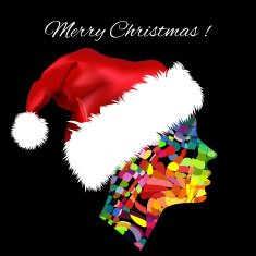 Woman portrait with abstract elements and christmas hat Vector N2