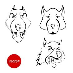 Set the dog's muzzle wolf isolated Cartoon Vector illustration
