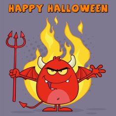 Angry Devil Holding A Pitchfork With Background And Fire