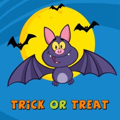 Happy Vampire Bat With Blue Background And Text