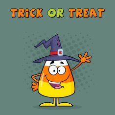 Candy Corn Wearing Witch Hat Waving A Greeting And Background