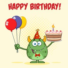 Funny Green Monster Holding Up A Birthday Cake With Background