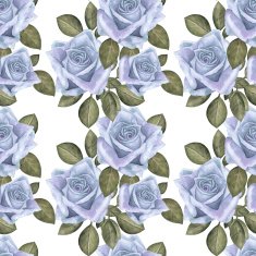 Watercolor seamless pattern with blue rose flowers N2