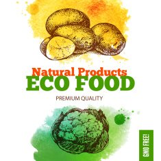 Eco food menu background Watercolor and hand drawn sketch veget