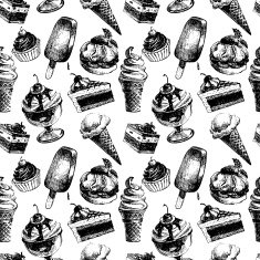 Seamless pattern with ice cream and cakes Hand drawn sketch N2