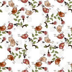 Seamless background with flowers and birds on a white