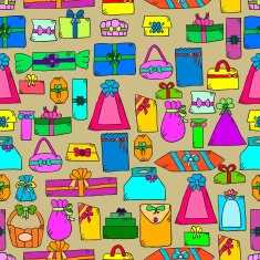Seamless pattern with doodle gift box on light background N3