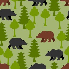 Bears in woods as a seamless pattern Grizzly and trees