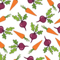 Seamless pattern with beetroots and carrots vegetables Hand drawn