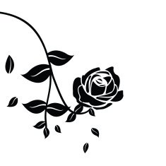 Black silhouette of rose with leaves