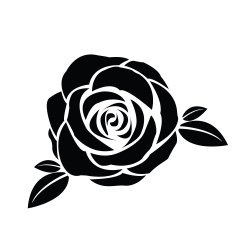 Black silhouette of rose with leaves N2