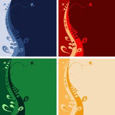 Four colorful cards with leafs and birds