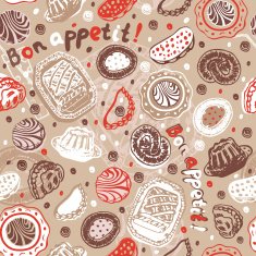 Food pastry seamless pattern on beige background &ndash; Illustration