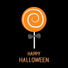Sweet candy lollipop with spiral Black bow Halloween card Flat