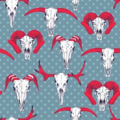 Seamless pattern with skulls of deer bull goat and sheep N2
