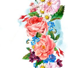 Floral Vintage Seamless Border watercolor illustration