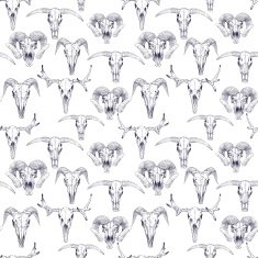 Seamless pattern with skulls of deer bull goat and sheep N3