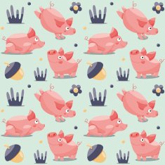 Seamless pattern with pigs plants and acorns N2