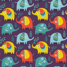 Seamless pattern with elephants plants jungle animals