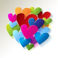 Valentines postcard hearts colorful on a white background