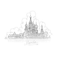 Moscow Saint Basil's Cathedral on Red Square sketch design
