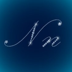 Shiny diamond alphabet letters blue background N10